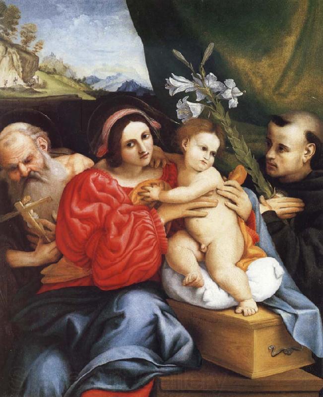 LOTTO, Lorenzo The Virgin and Child with Saint Jerome and Saint Nicholas of Tolentino Germany oil painting art